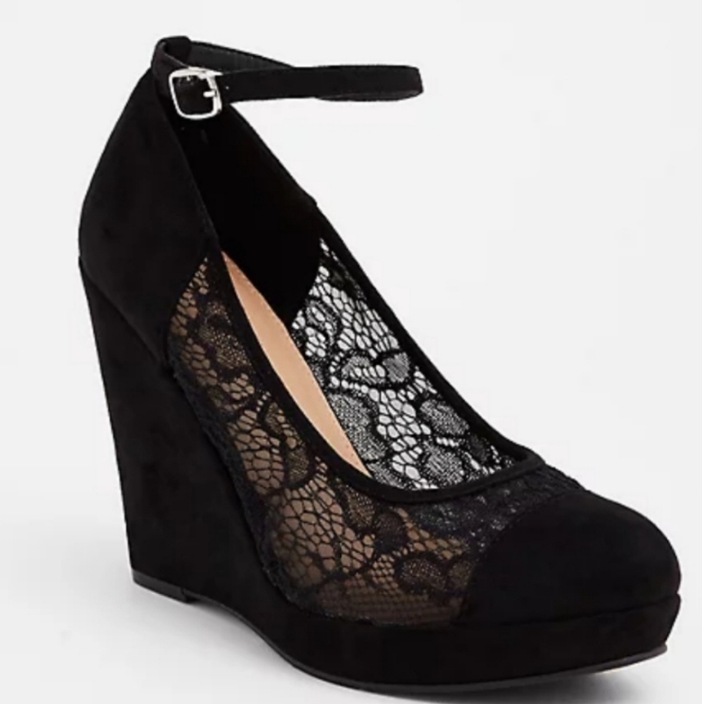 Torrid black lace wedge platform (wide width)